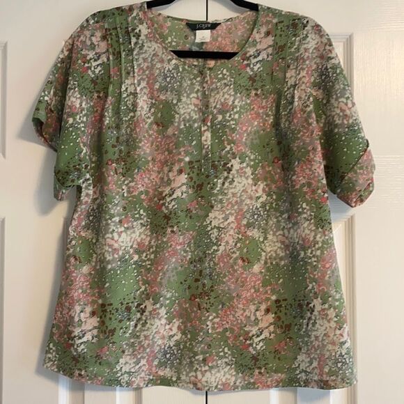 J. Crew Factory Pink & Green Shortsleeved Blouse - Picture 1 of 7